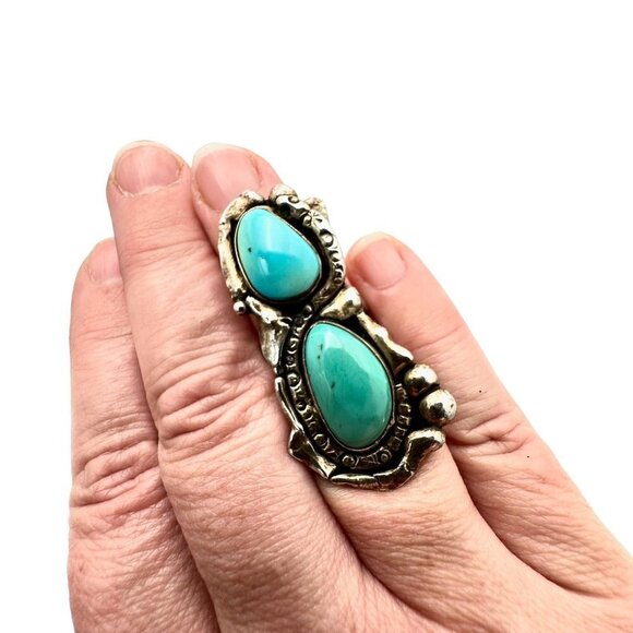 Vintage Native American Womens Mens Ring Sterling Silver Turquoise Snake HUGE - Picture 3 of 9
